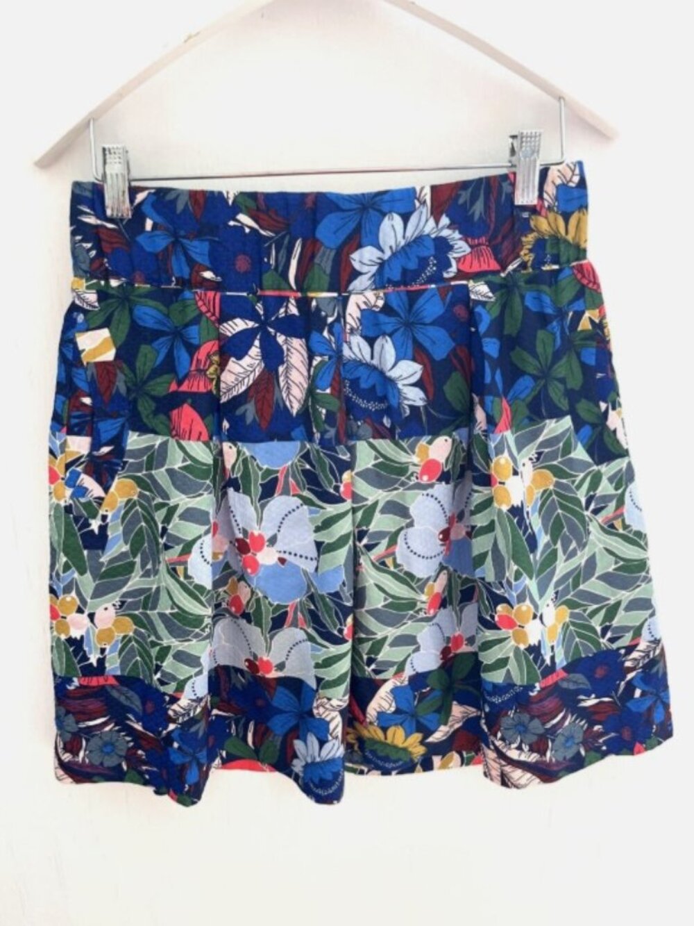 Anthropologie MAEVE Floral Print Pleated Skirt Elastic Waist Pockets Size 8